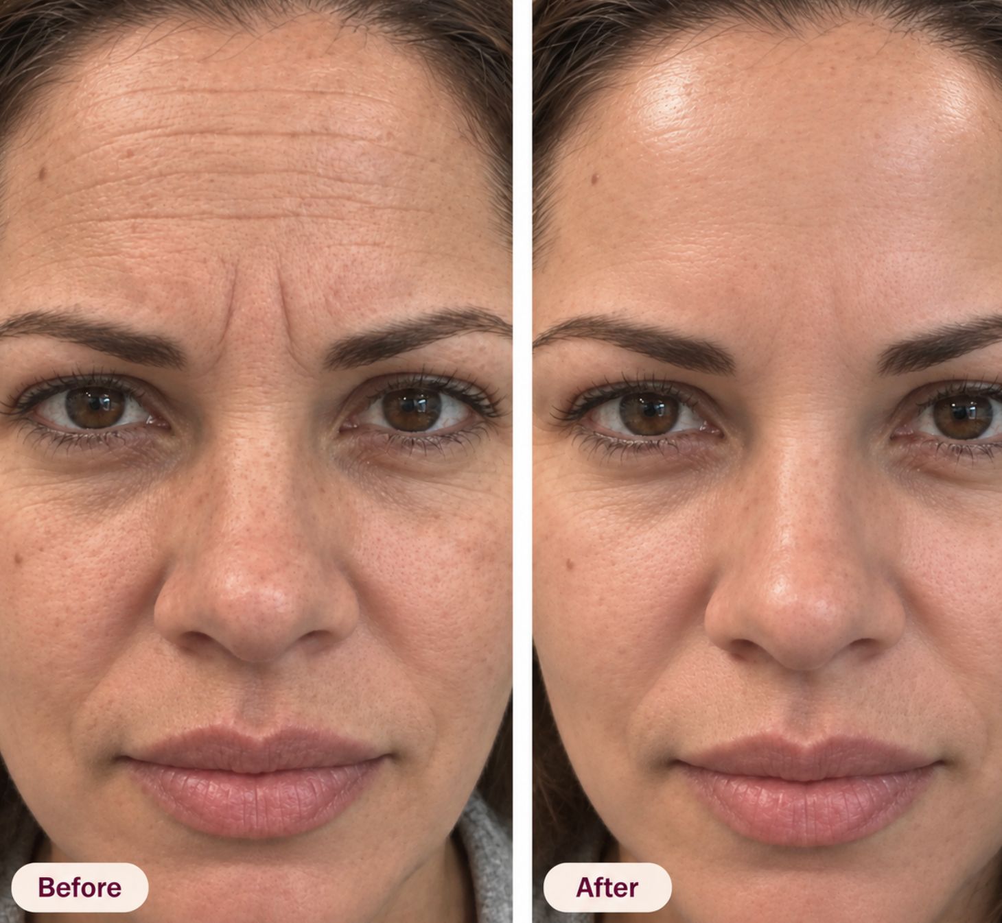 Before and after comparison: forehead