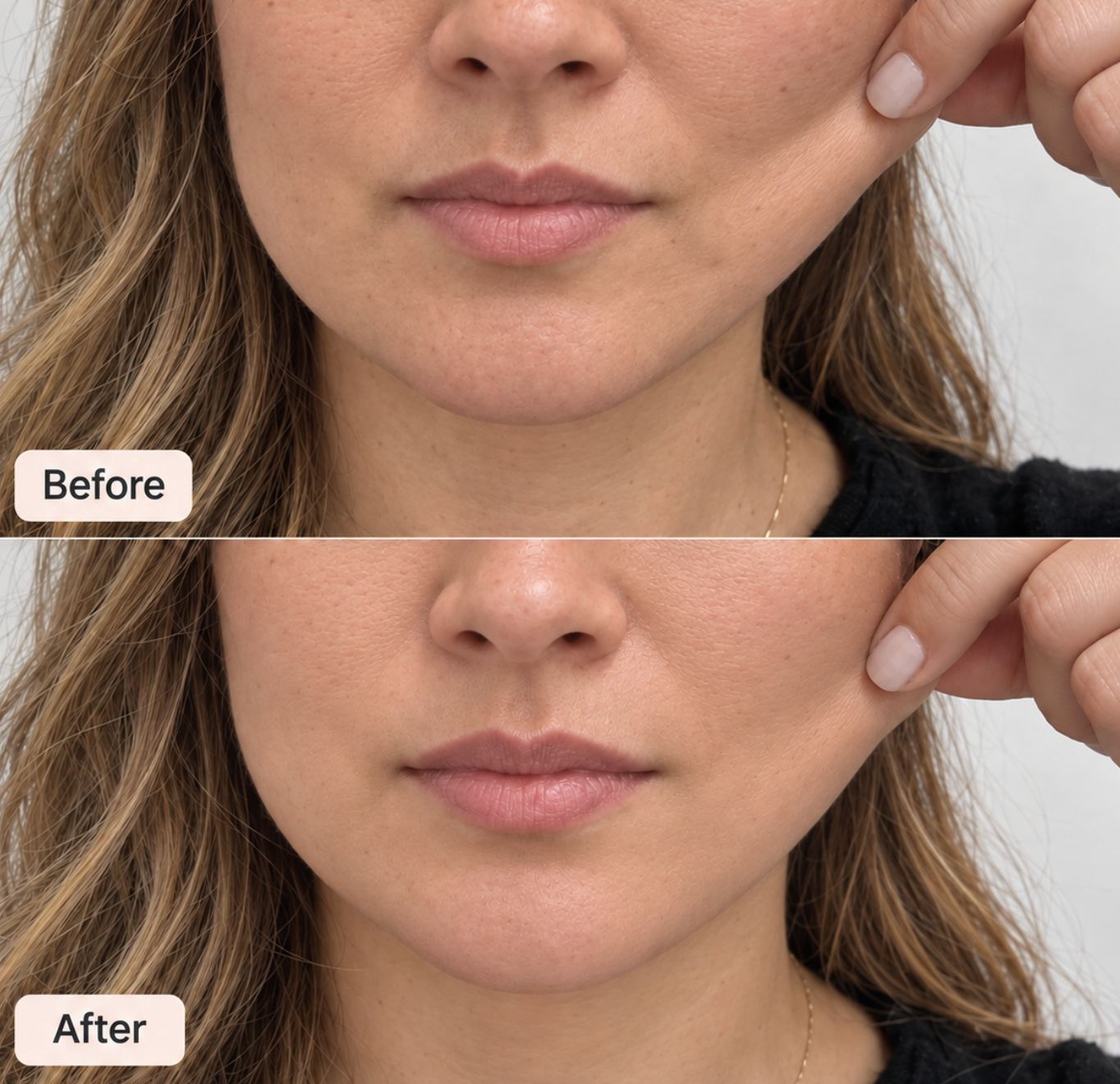 Before and after comparison: jawline